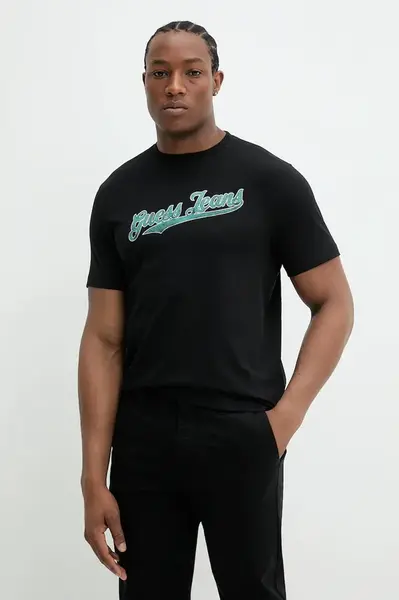 Bavlněné tričko Guess Jeans černá barva, s potiskem, M5GI54 K8FQ4
