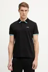Bavlněné polo tričko BOSS Green černá barva, s aplikací, 50538185