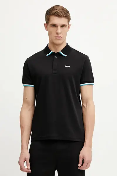 Bavlněné polo tričko BOSS Green černá barva, s aplikací, 50538185