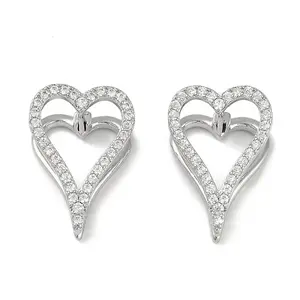 Clear Cubic Zirconia Heart Hoop Earrings