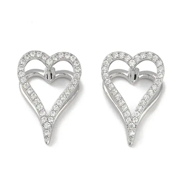 Clear Cubic Zirconia Heart Hoop Earrings