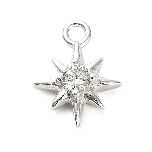 925 Sterling Silver Clear Cubic Zirconia 8-Pointed Star Charms
