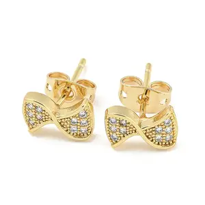 Brass Micro Pave Cubic Zirconia Ear Studs