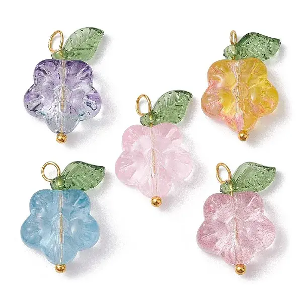 Transparent Glass Flower & Acrylic Leaf Pendants