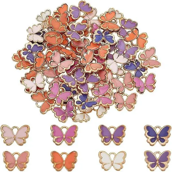 64Pcs 8 Colors Alloy Enamel Charms