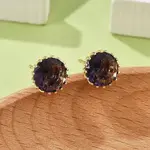 Flat Round Brass Glass Stud Earrings