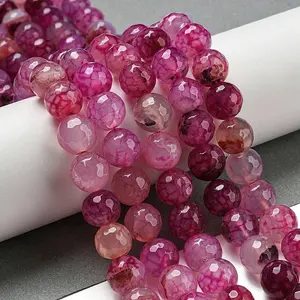 Faceted Natural Dragon Veins Agate Beads Strands