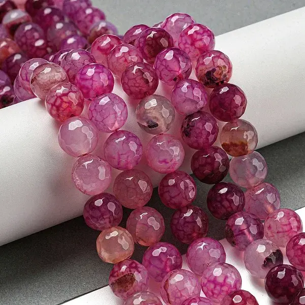 Faceted Natural Dragon Veins Agate Beads Strands
