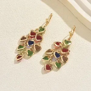 Heart Brass Tassel Hoop Earrings