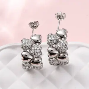 Brass Micro Pave Clear Cubic Zirconia Stud Earrings