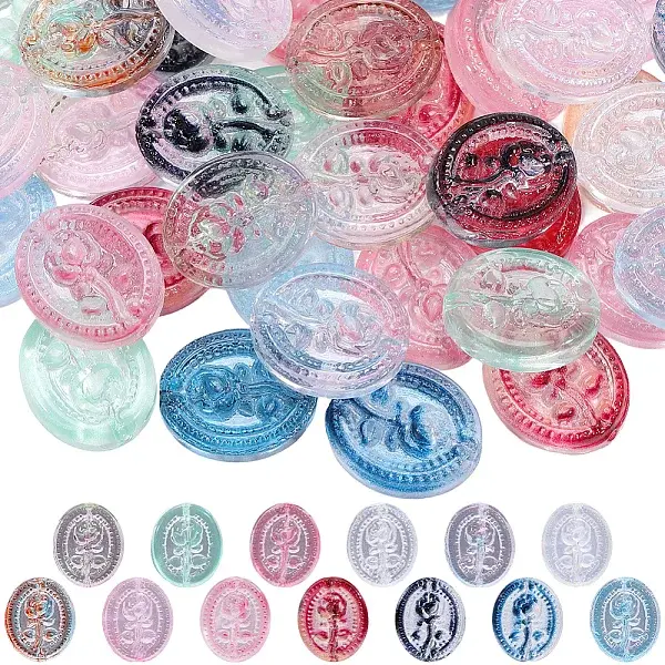 52Pcs 13 Colors Baking Painted Transparent Glass Beads