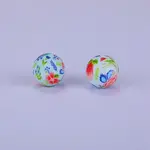 Printed Round with Flower Pattern Silicone Focal Beads