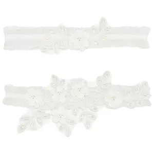 2Pcs Flower Pattern Polyester Lace Elastic Bridal Garters