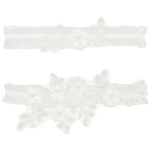 2Pcs Flower Pattern Polyester Lace Elastic Bridal Garters