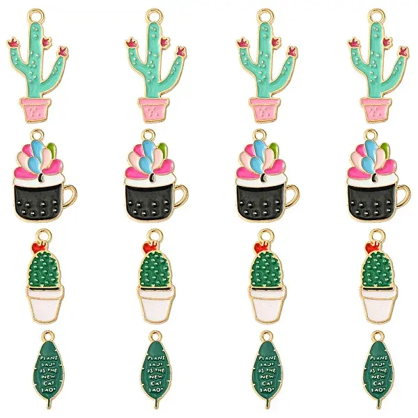 16Pcs 4 Styles Alloy Enamel Pendants