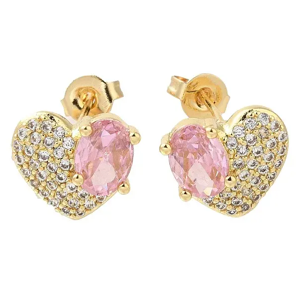 Brass Pave Cubic Zirconia Stud Earrings