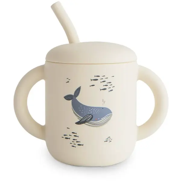 Mushie Silicone Training Cup Whales hrnček s rúrkou 1 ks