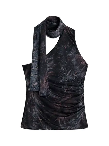 Desigual Top  hnedá / fialová / čierna / strieborná