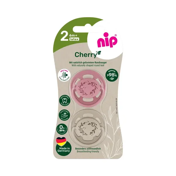 nip CHERRY NATURE line šidítko, kaučuk,velikost 2 (6m+), 2ks, red/brown