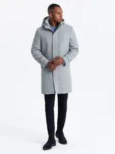 Ombre Monochrome long men's hooded coat - grey melange