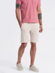 Ombre Men's knit shorts with drawstring and pockets - light beige