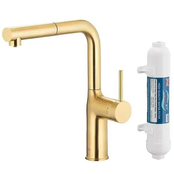 Drezová batéria Duero Pure Move Light Gold s filtráciou vody výsuvný výtok