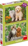 Puzzle Pejsek a kočička na zahradě 2x48 dílků (poškozená)