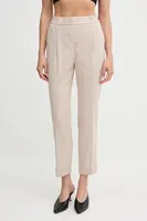 Kalhoty s příměsí lnu United Colors of Benetton dámské, béžová barva, střih cigarette, high waist, 49KBDF090