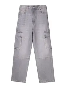 Bershka Rifľové kapsáče  sivý denim