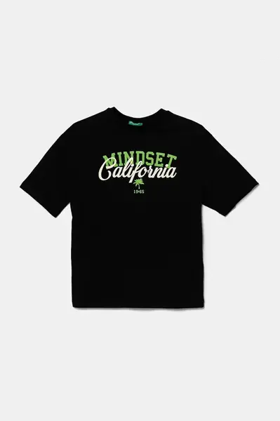 Dětské bavlněné tričko United Colors of Benetton černá barva, s potiskem, 3I1XC10O4