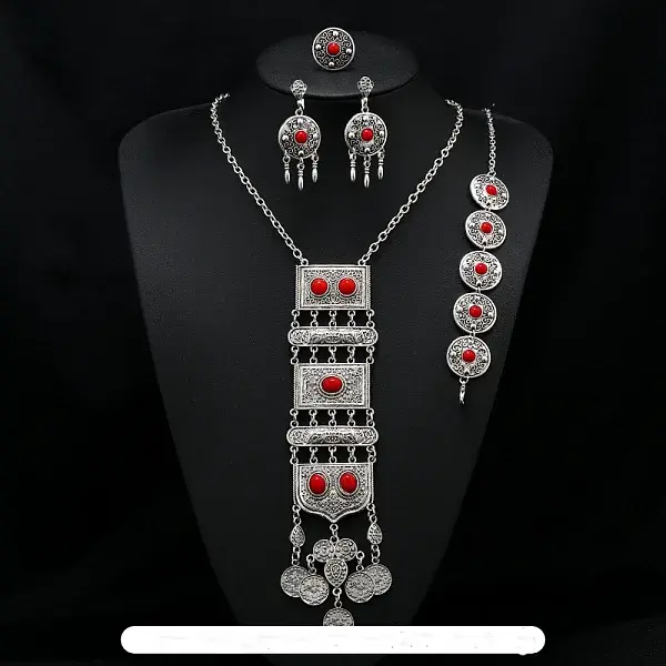 Rectangle Alloy with Resin Pendant Necklace & Stud Dangle Earring & Link Bracelet & Ring