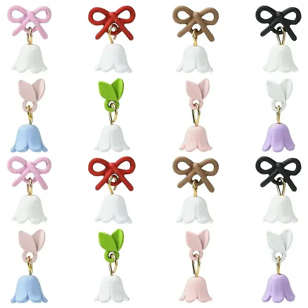 24Pcs 8 Colors Lily of the Valley Alloy Cabochons