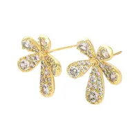 Flower Brass Micro Pave Clear Cubic Zirconia Stud Earring Findings