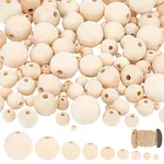 180Pcs 9 Sizes Round Natural Unfinished Wood Beads