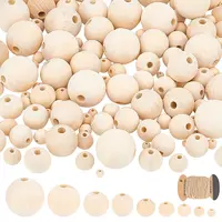 180Pcs 9 Sizes Round Natural Unfinished Wood Beads