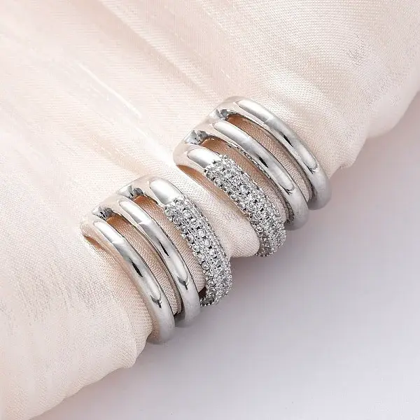 Brass Micro Pave Clear Cubic Zirconia Cuff Earrings