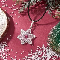 Electroplate Glass & TOHO Round Seed Beaded Snowflake Pendant Black Waxed Cotton Cord Necklaces for Women
