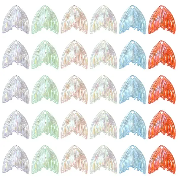 24Pcs 6 Colors UV Plating Rainbow Iridescent Transparent Acrylic Pendants