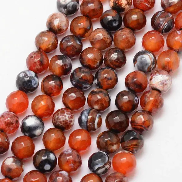 Natural Fire Crackle Agate Bead Strands