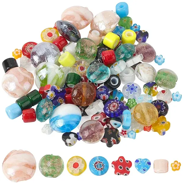 120Pcs 7 Styles Handmade Lampwork Beads