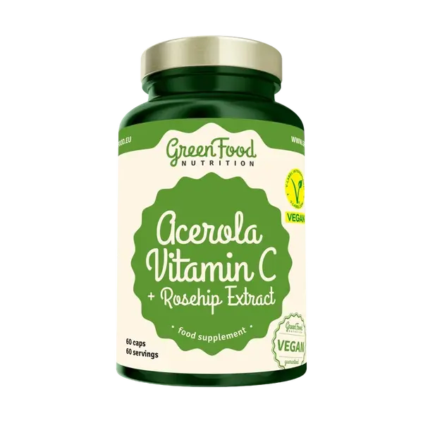 GREENFOOD NUTRITION Acerola Vitamin C+Rosehip Extract 60 kapsúl