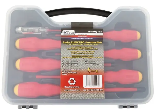 4CZech Sada šroubováků 1000V PL,PH 6 dílná ELEKTRO + zkoušečka, v kufru