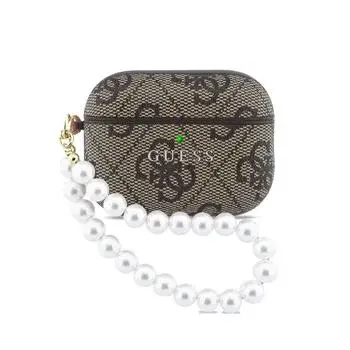 Pouzdro Guess PU 4G Classic Logo Pearl Strap pro AirPods Pro 3, hnědá