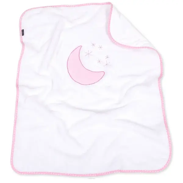 Mamo Tato Oboustranná chlupáčková dečka s vyšívkou 75 x 90 cm, Měsíček, bílá/růžová
