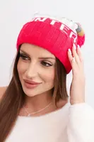 Kesi Dámska zimná čiapka s vlnou a nápisom s veľkým pomponom K422 fuchsie
