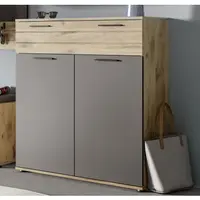 Předsíňová skříňka/botník Mason, dub/šedá