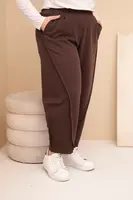 Kesi Włoski Dámske bavlnené nohavice Plus Size s voľným strihom a vysokým pásom hnedé