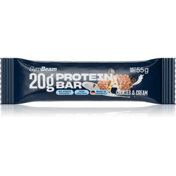 GymBeam 20 g Protein Bar proteínová tyčinka bez pridaného cukru príchuť Cookies & Cream 55 g