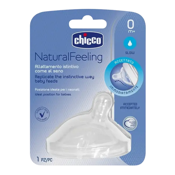 CHICCO Dudlík na láhev Natural Feeling silikon, pomalý průtok , 0m+