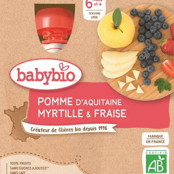 BABYBIO jablko borůvky jahody 4 x 90 g